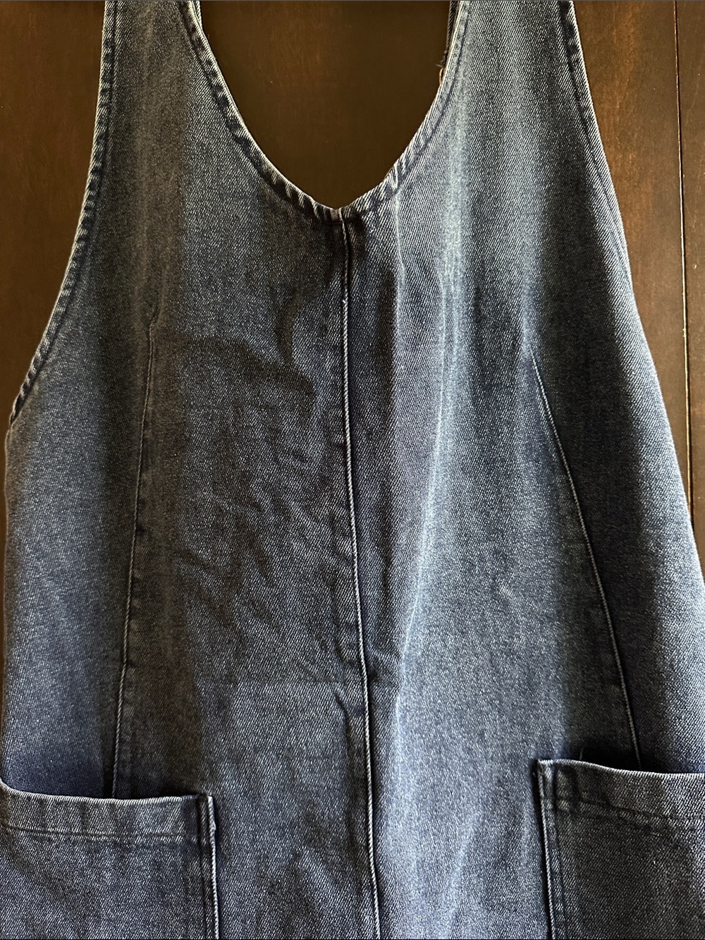Classic Dark Denim Pinafore Dress with Front Patch Pockets - Picture 5 of 7